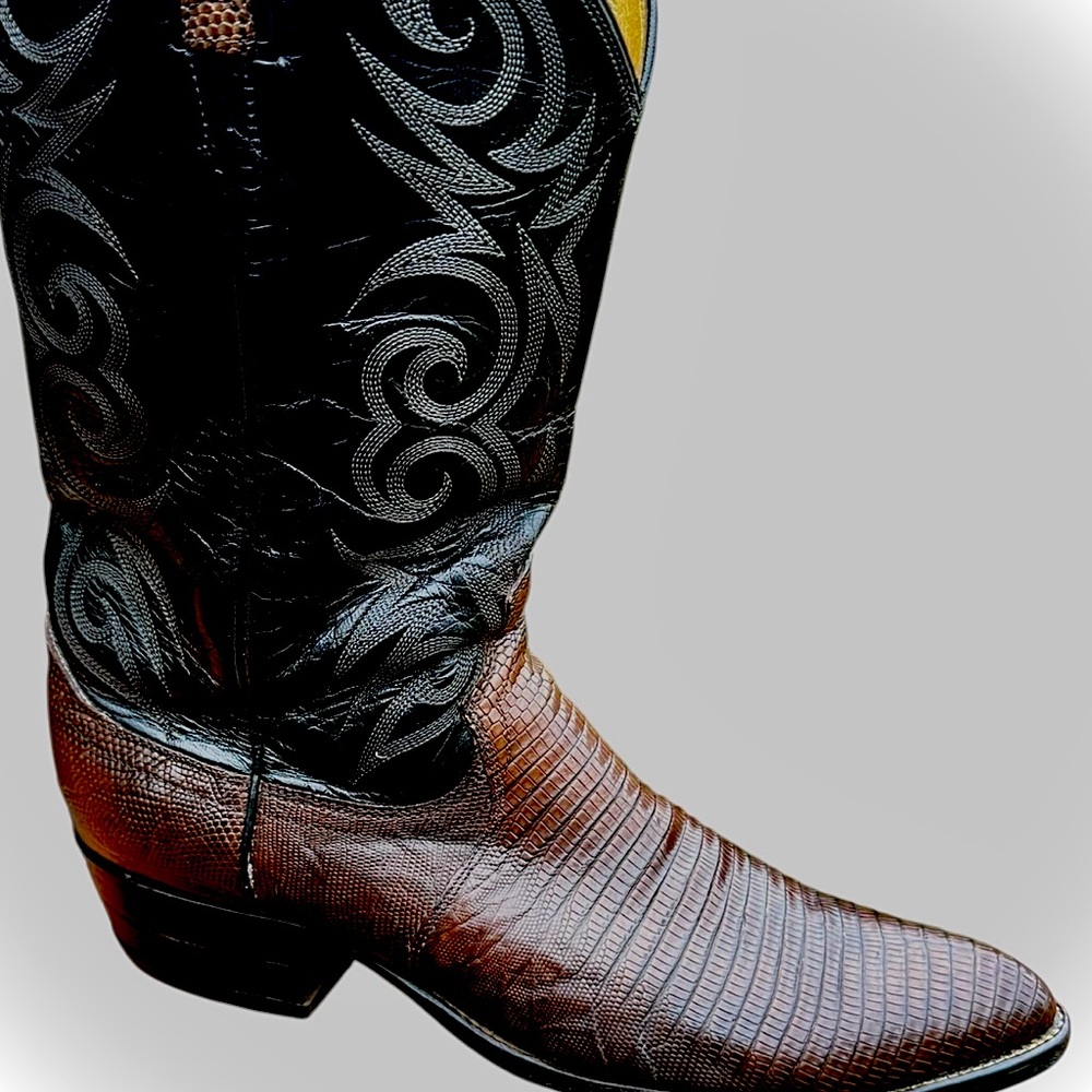 Dan Post Western Boots Size 11 Brown Lizard Leather Pointed Toe